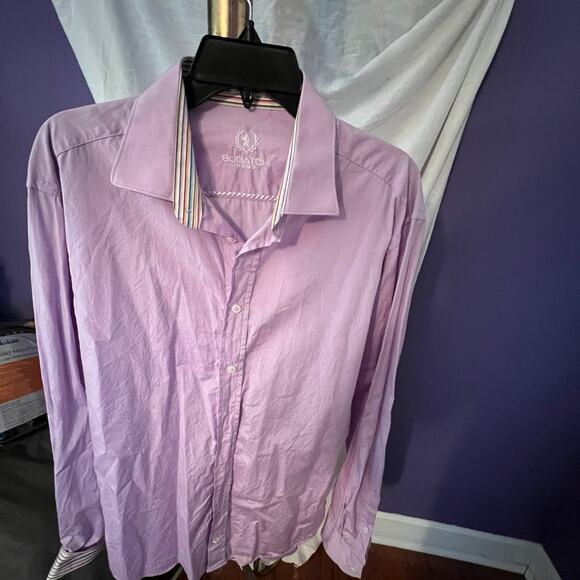 Men’s Bugatchi Uomo Lavender Spread Collar Flip Cuff Button Up Shirt Size Large - Picture 1 of 4